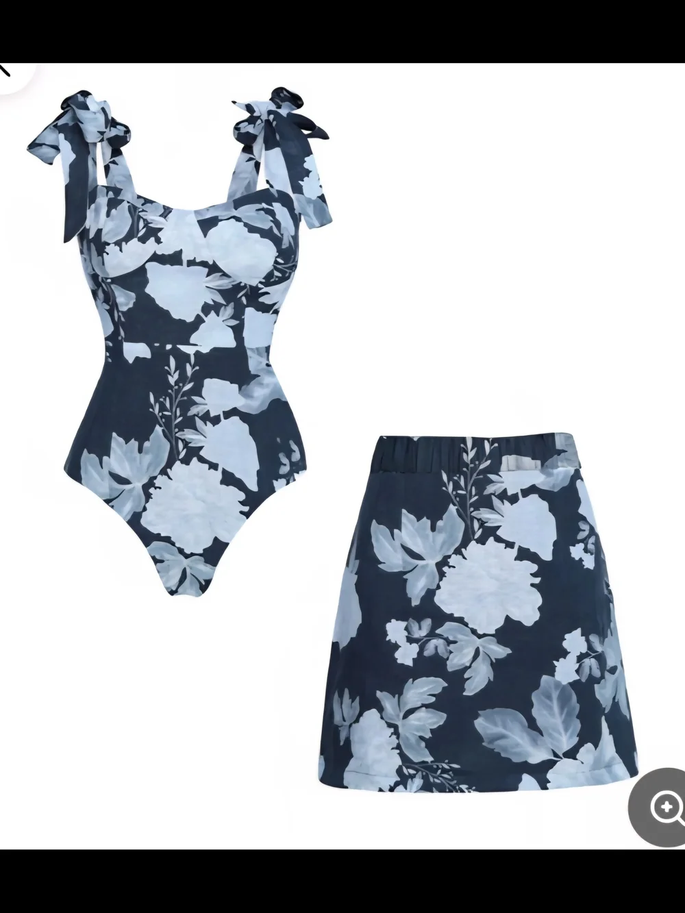 Fkaxmaker Blue Floral Tie-Shoulder SWIMSUIT with Skirt